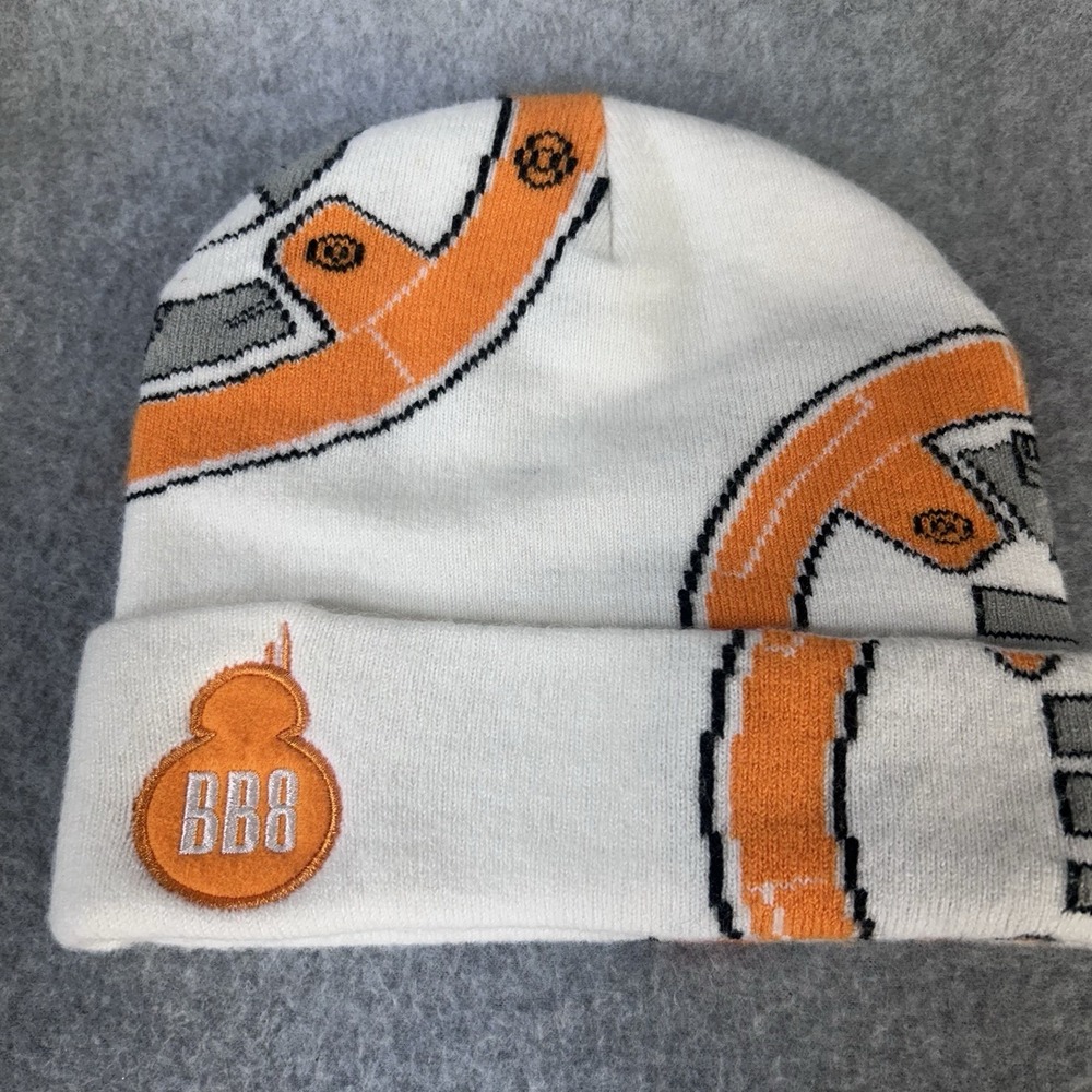 Star Wars BB-8 Knit Beanie Hat Cuffed White Orange OSFM Lucasfilm Winter Cap